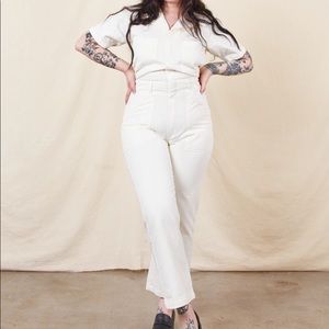 White Big Bus Press Short Sleeve Jumpsuit